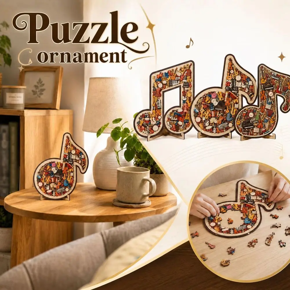 Wooden Material Musical Instrument Puzzle Ornament Musical Note Shaped Irregular Shape Music Note Puzzle Multiple Pieces