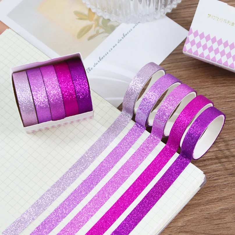 Glitter Washi Tape Journal Supplies 5Rolls Basic Masking Tape Scrapbooking Stationery Album Washitape Decorative Adhesive Tape