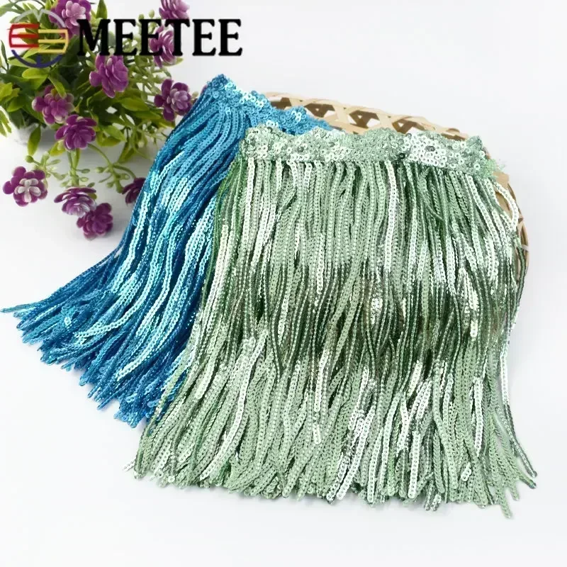 1/2/4Yards Meetee 17cm Laser Sequins Tassel Lace Trim Glitter Fringe Ribbon for Show Clothes Dress DIY Crafts Sewing Accessories