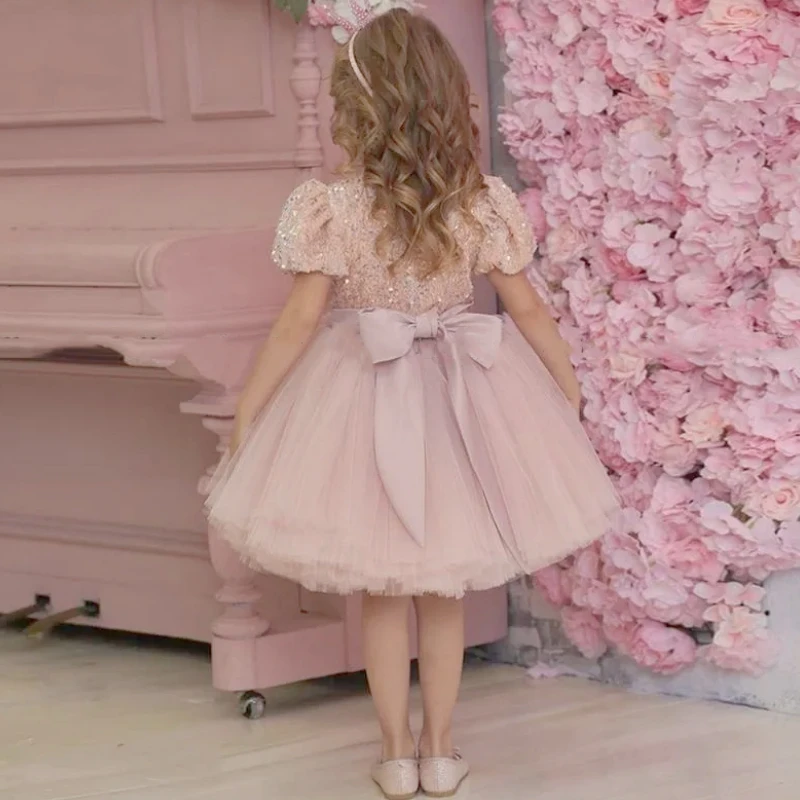 Elegance Flower Girl Dresses Appliqued Drill Fluffy Tulle Sleeveless Kids Evening Gowns Prom Pageant Holy Communion Dresses