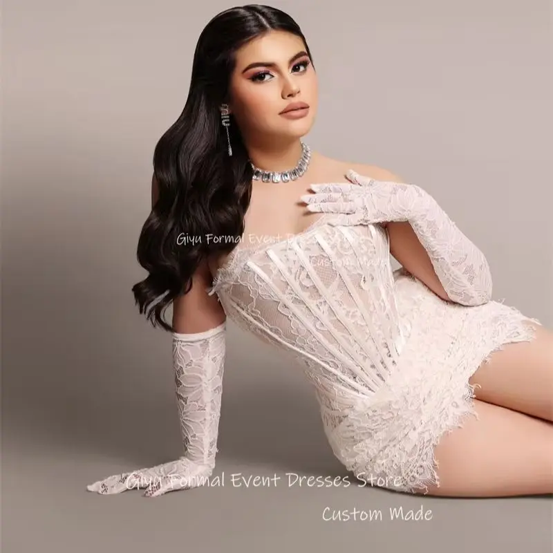 

Giyu Mini Sexy Wedding Gowns Dubai Arabic Women Beach Gloves Boning Fitted Bride Dress Vestido de noiva Prom Dress Plus Size