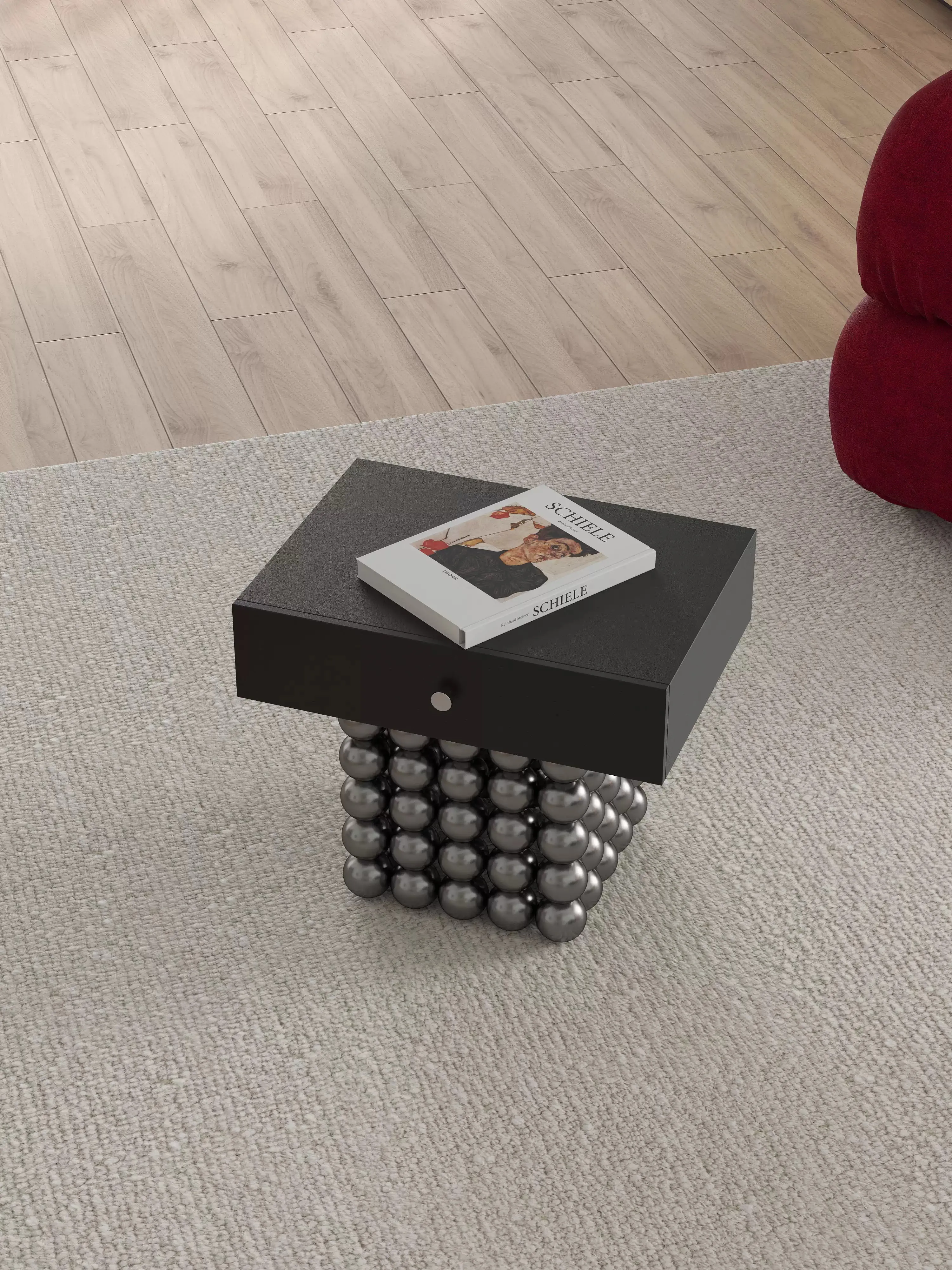 Modern Light luxury Art Creativity Metal Ball Base Plate Nightstand European Style Living Room Bedroom Side Table Nightstand