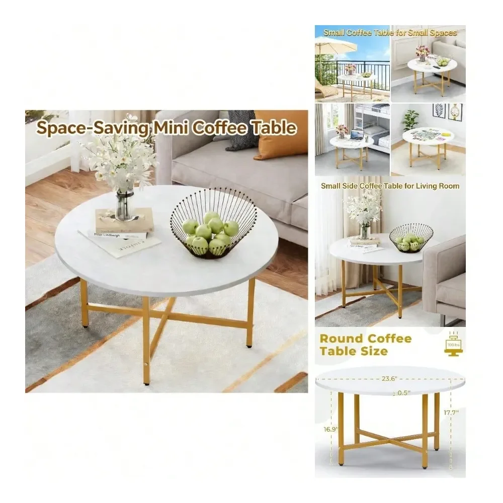 

Table, 23.6 Coffee Tables Living Room, Round Coffee Table With Metal Frame, Floor Table Sitting On Floor, Home, Office, White G