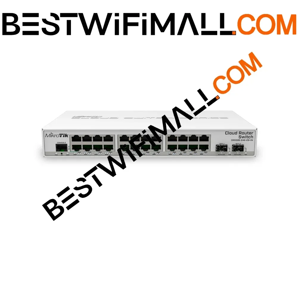 

Коммутатор MIKROTIK CRS326-24G-2S+IN с 24 гигабитными портами и 2x10G SFP+ слотами, настольный корпус, для серверных комнат, с питанием