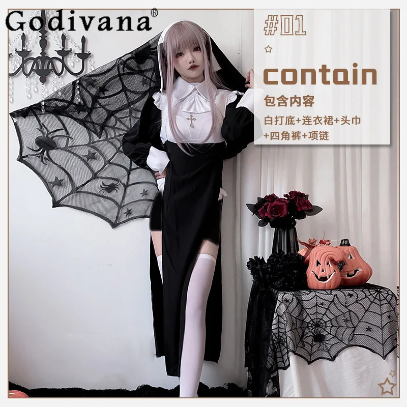 Disfraz de sirvienta de vampiro para mujer, disfraz de Halloween, Grim Reaper, conjunto de vestido de monja, disfraz de enfermera Sexy, trajes largos ajustados