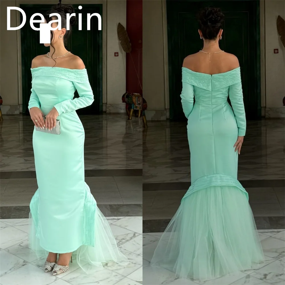 

Customized Prom Dress Formal Women Dearin Off-the-shoulder Column Ankle Length Skirts Tulle Bespoke Occasion Dresses Evening Gow