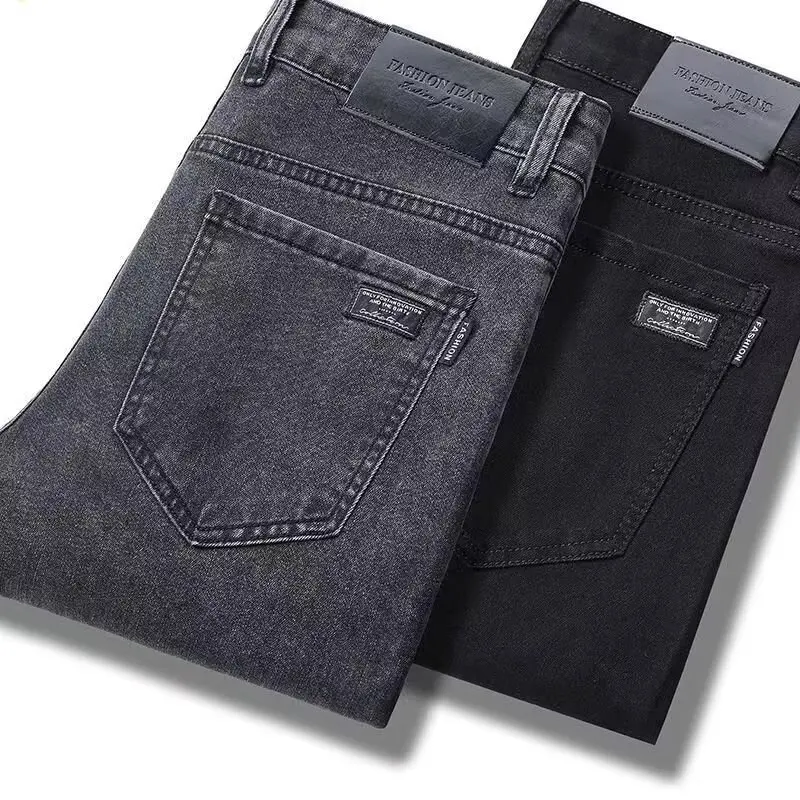 Men's Workwear Jeans Autumn Winter New Style Large Size Wear Resistant Slim Fit Elastic Long Pants for Construction Site