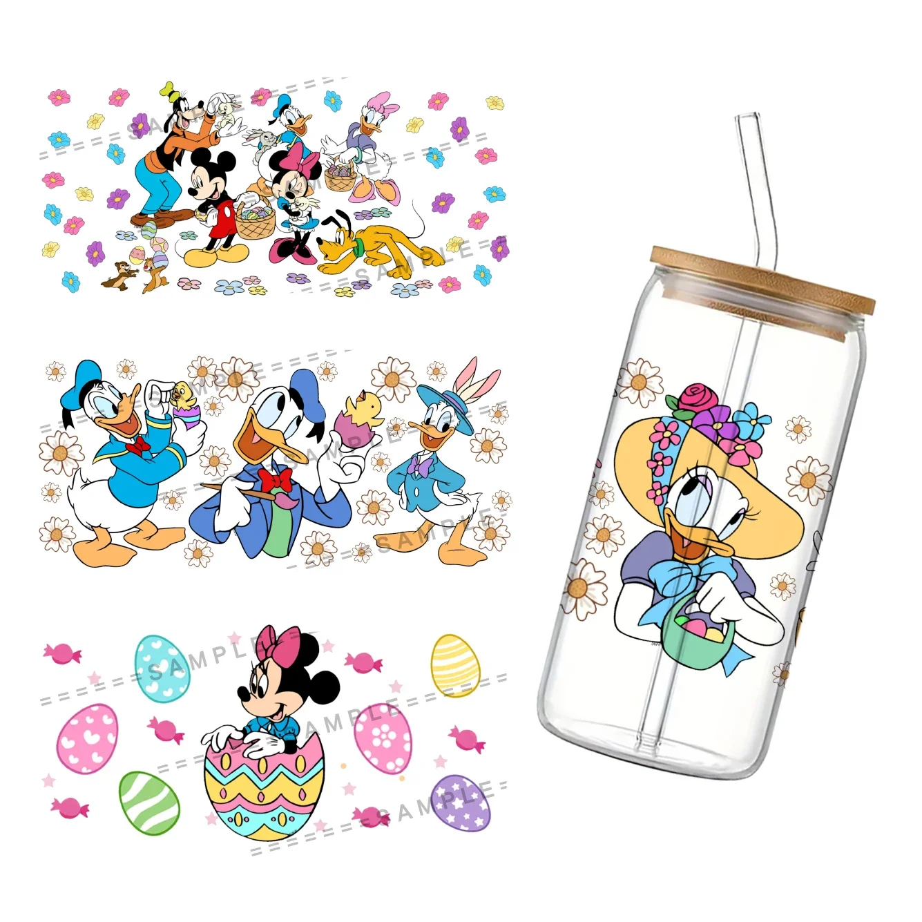 Easter Disney Mickey 3D防水転写ステッカー、16オンスのlibeyガラス用uv dtfカップラップ、DIY