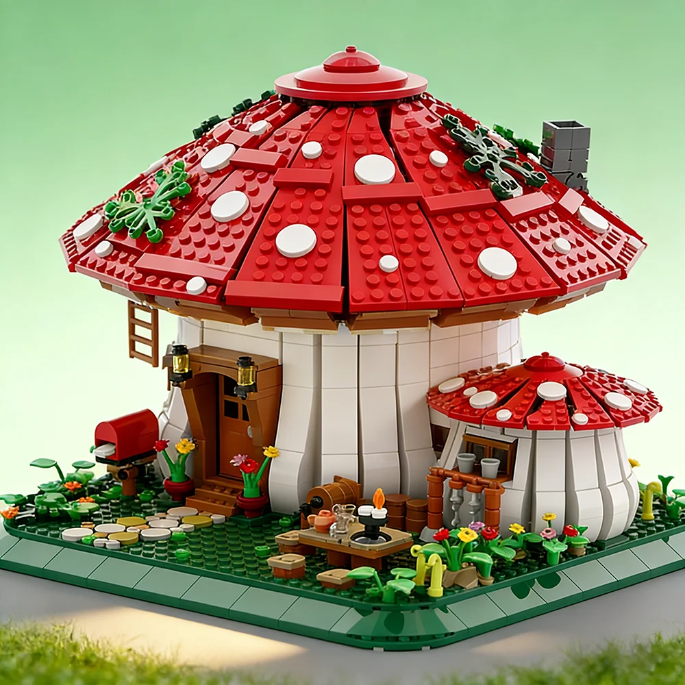 Verzaubertes Waldmärchen-Pilzhaus aus Mikro-Mini-Bausteinen Ein Traumhaftes Naturmodell für Innendekoration Ein Perfektes Geschenk für Träumer