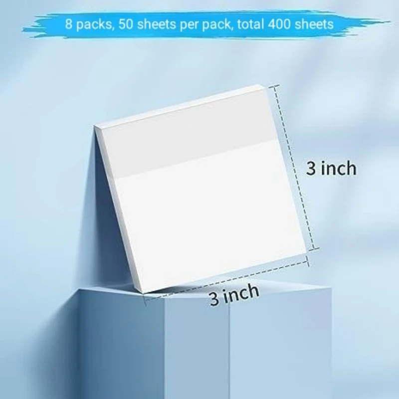 400 Sheets Transparent Sticky Notes Pad , See through Self-adhesive Sticky Notes Pads for Book Annotation, Office, School