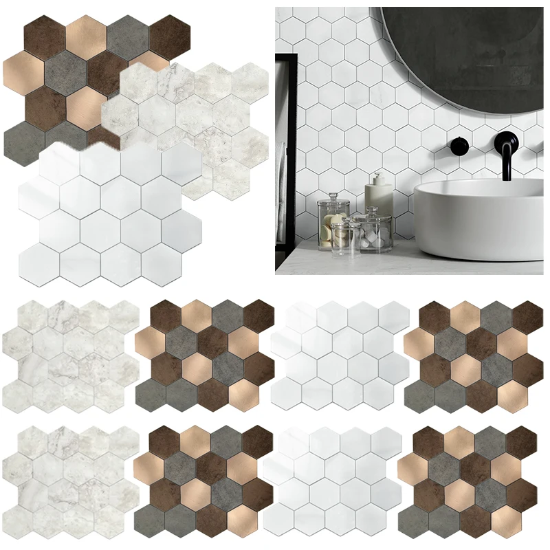5/10PCS Self-Adhesive Hexagon Wall Sticker Waterproof Peel And Stick Panel Home Decoration Insulation Kitchen Backsplash Bedroom