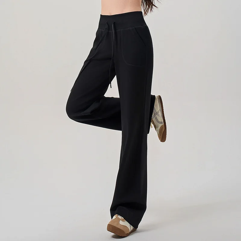 2025 Women's Sporty Fleece Lined Thickened Autumn Winter Straight Leg White Pants Autumn Winter Drapey Wide Leg Yoga Trousers