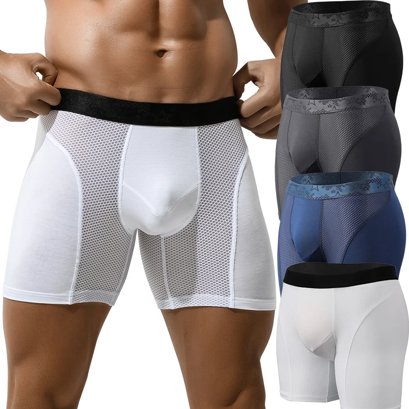 Männer Sexy Boxer Unterwäsche Weiche Lange Boxershorts Atmungsaktive Männliche Höschen Mode Shorts Unter Tragen Hosen Unterhosen