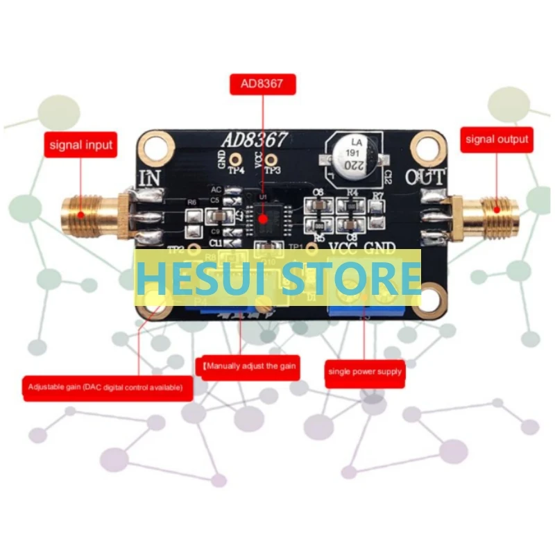 AD8367 module variable gain amplifier 500MHz bandwidth measured 32dB gain amplification