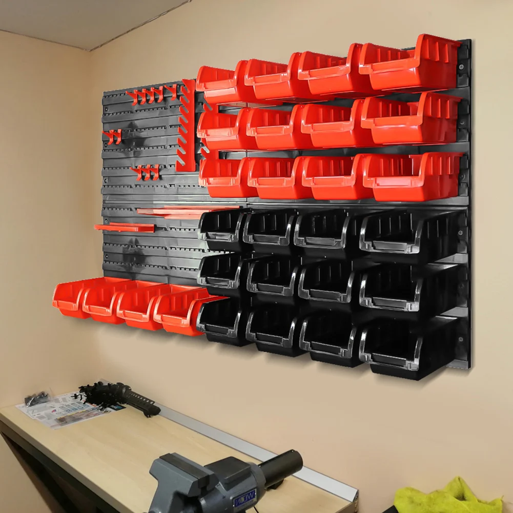 Estante de almacenamiento de pared para herramientas, soportes para herramientas, 28 cajas apilables, estante para herramientas montado en la pared, placa de pared Extra fuerte para llave y destornillador
