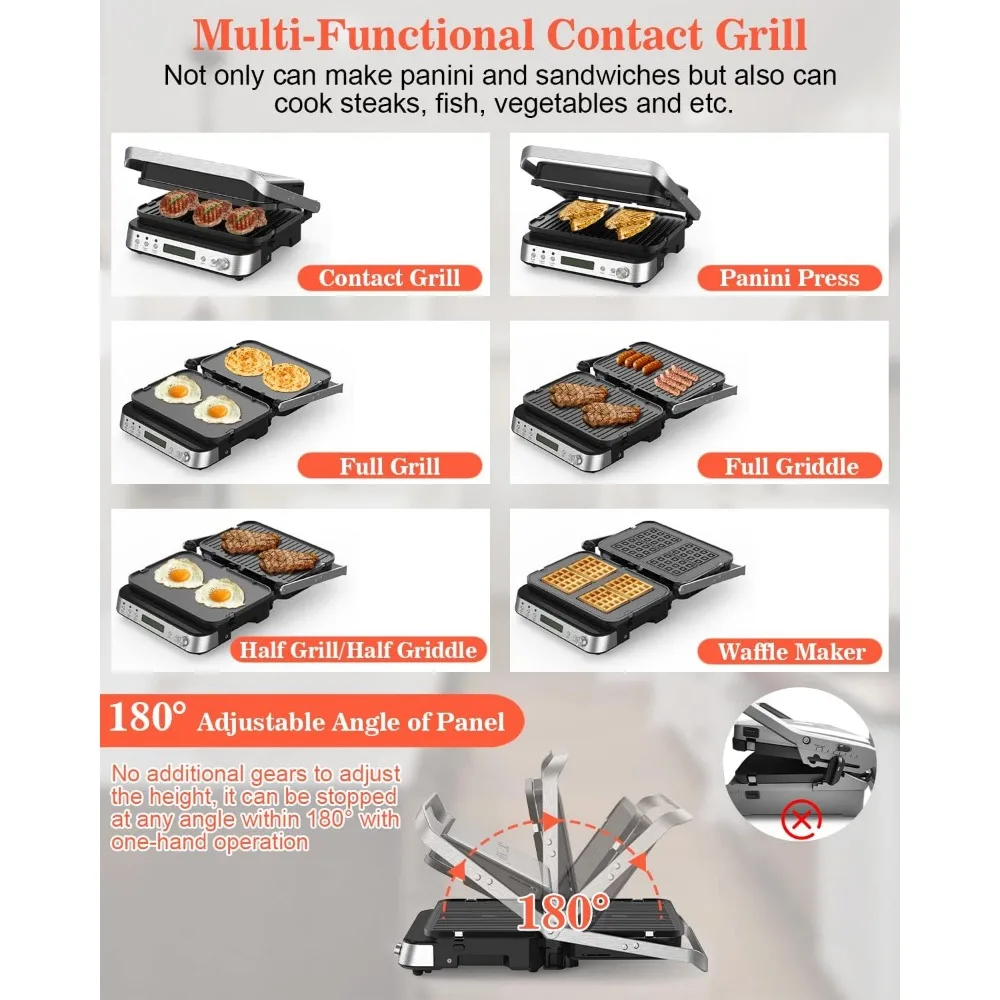 with Removable Plates, 6 in 1 Indoor Grill & Griddle with Meat Thermometer, CATTLEMAN CUISINE