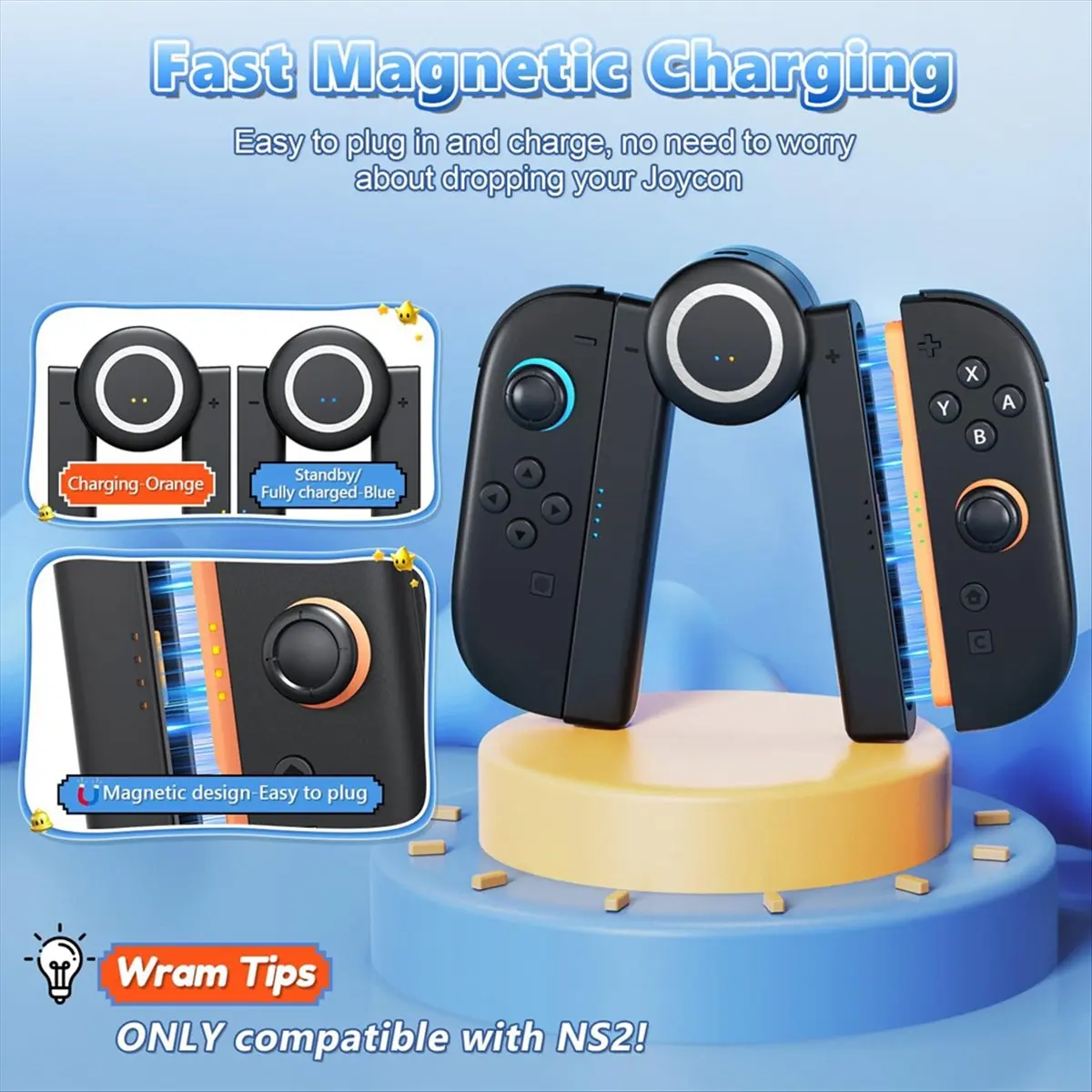 AAAE Charging Grip for 2, Magnetic Handle Grip Controller with 5 Adjustable Rotation Positions for 2