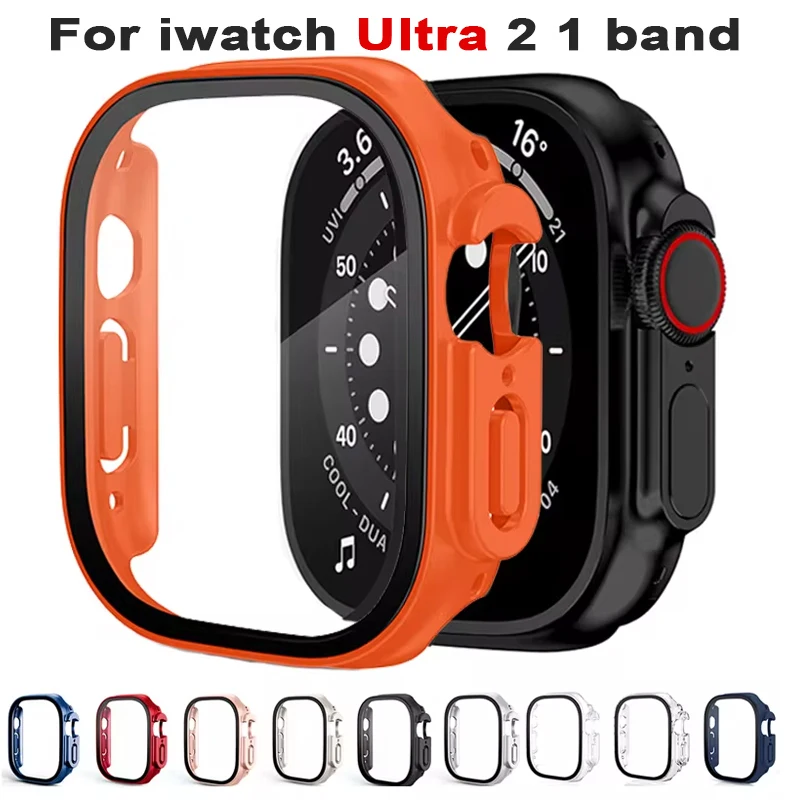 Vidro + capa para apple watch ultra 2 49mm pulseira smartwatch pc amortecedor + protetor de tela capa temperada iwatch ultra band acessórios