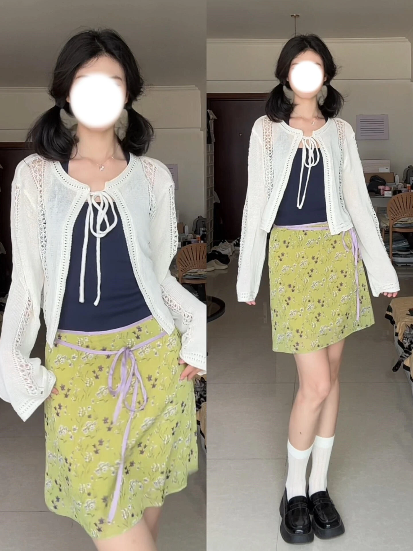 Green Floral Print Asymmetrical Beach Skirt Women's Summer Vacation Style High Waist A-Line Short Skirt with Belt for Ladies