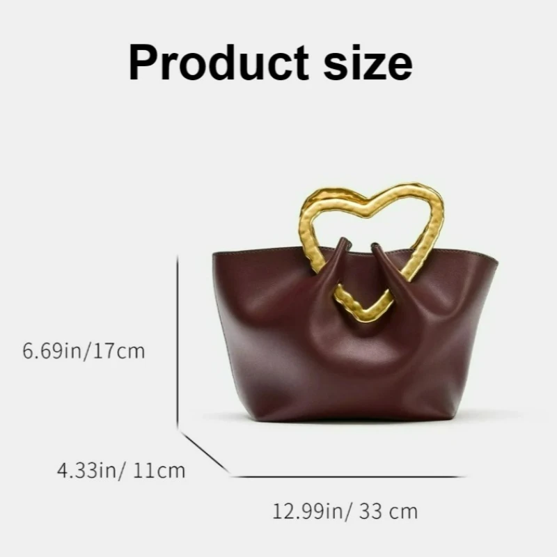 Fashionable Golden Heart-shaped Handle Handbag, New Vintage Large-capacity Versatile Commuter Tote Bag, Women's Daily Handbag view 6