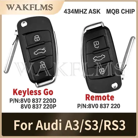 Chave Remota Sem Chave para Audi A3 S3 2012-2019, Chip MQB 8V0 837 220D 8V0 837 220 8V0837220D 8V0837220 434MHz