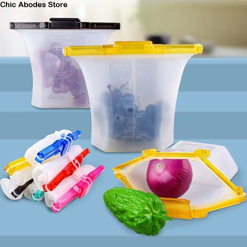 

1000ml Fresh-keeping Bag Double Lock Food-grade Silicone Freezer Seal Bags Portable Leakproof Food Storage Bag Kitchen Tool