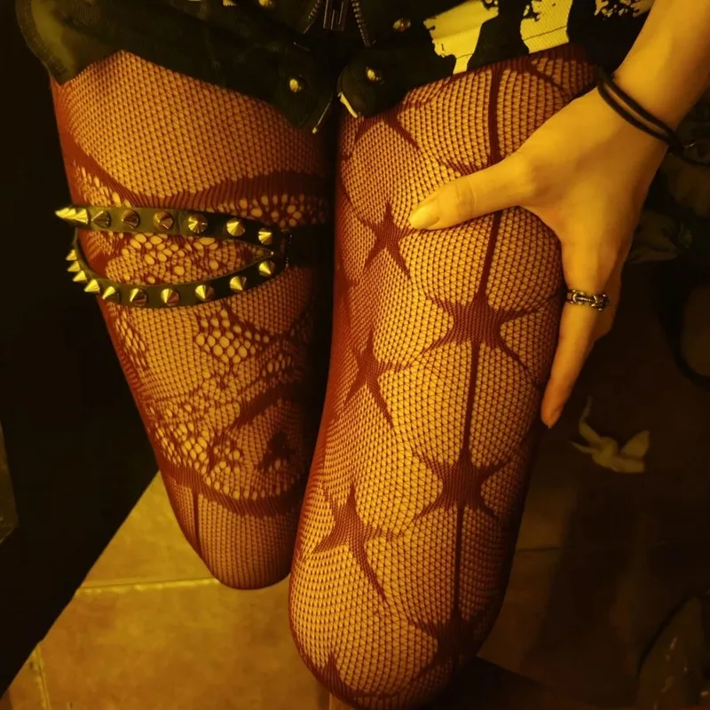 Asymmetric Star Mesh Fishnet Stockings for Women Gothic Nylon High Street Hollowed Out Tights Girls Anti-snag Tights Pantyhose