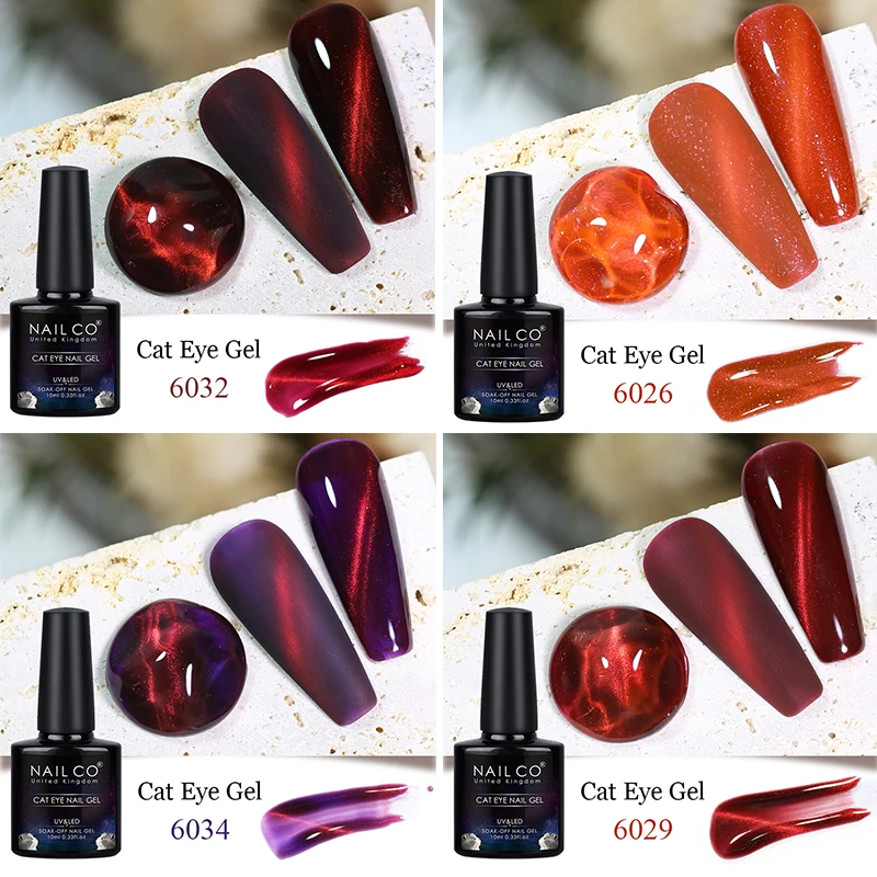 ยาทาเล็บแม่เหล็กสีแดงแคทอาย NAILCO 10 มล. สำหรับทำเล็บเจล  แบบกึ่งถาวร  พร้อมผงกลิตเตอร์  สำหรับทำเล็บเองที่บ้าน