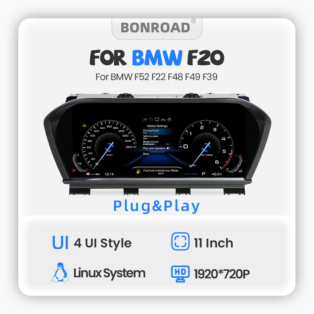 BONROAD Écran LCD numérique 1920*720 pour tableau de bord de voiture, compatible avec BMW Série 1, Série 2, F20, F52, F22, X1 F48, F49, X2 F39