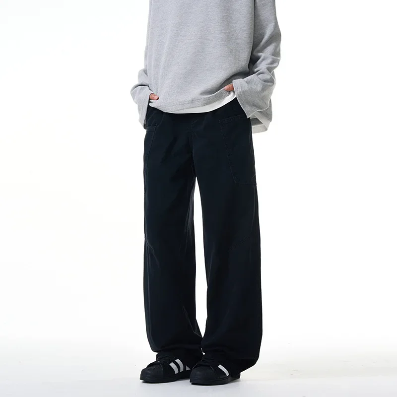 

Men Cargo Pants Long Pant Loose Casual Splice Simple Pockets Solid Regular High Waist Straight Trousers Autumn Winter New