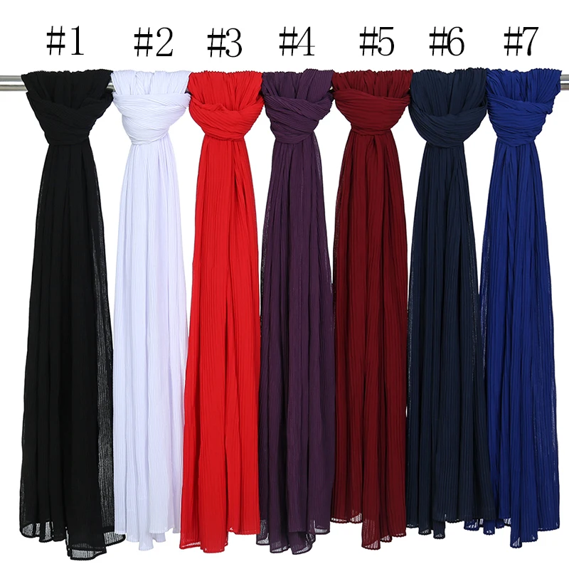 Big Size Crinkle Pleated Chiffon Hijab For Woman Pleated Scarf Hijab Women Long Shawl High Quality Muslim Headband Wrap Turbans