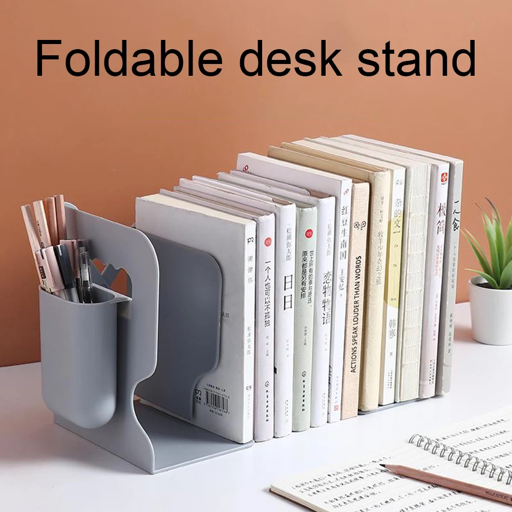 

Adjustable Bookend with Pen Holder Retractable Bookends For Shelves Book Desk Organizer for Home Office School Accessories