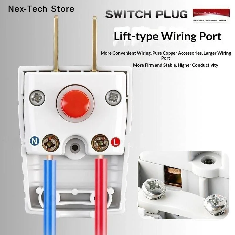 [NT]2 Prong Electric Power Plug With On Off Switch And Thick Pure Copper Pins 10A 250V For Home Office Daily Use[NT]