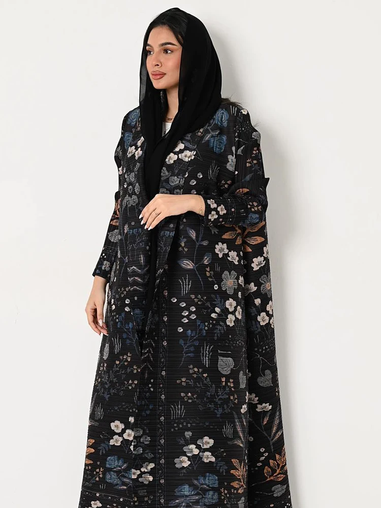 KAF Dubai Abaya Luxus Abend Mantel Frauen Formale Robe Eid Abaya Ramadan 2025, Weibliche Plissee Strickjacke Langarm Graben Mäntel