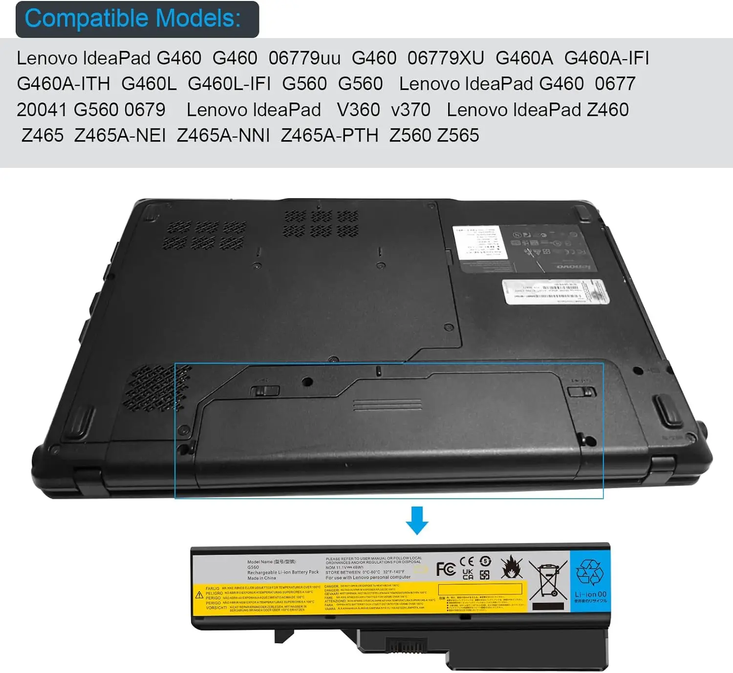 Laptop Battery for Lenovo G460 G465 G470 G475 G560 B470 B570 IdeaPad V360 V370 V470 V570 Z370Z465 Z470 Z560 Z570 Z575 L09S6Y02