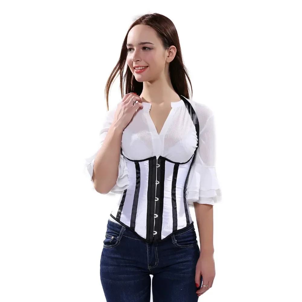Womens Corset Underbust Satin Corsets Sexy Striped Bustier Casual Bustiers Bodyshapers Party Clubwear Costumes Fashion Outfits