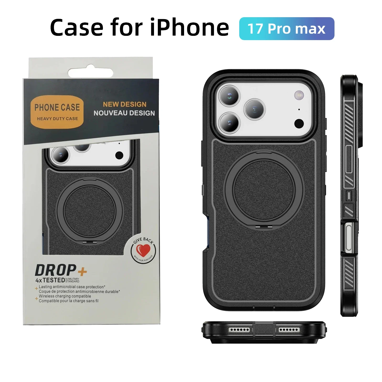 

Прочный чехол с тяжелой механической беспроводной зарядкой для IPhone 17Air 16 15 14 Plus 13 12 Pro Max, невидимый кронштейн OTT-Box, задняя крышка