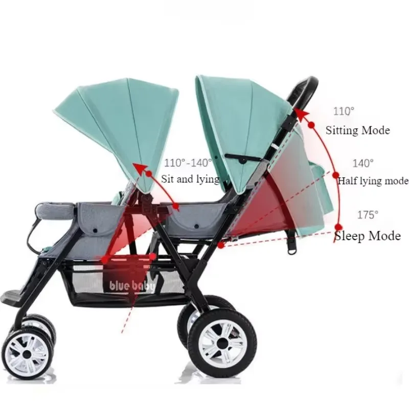 Double Stroller Can Sit Lying Lightweight Foldable High Landscape Front & Rear Seat Baby Stroller with raised rear Double Brake