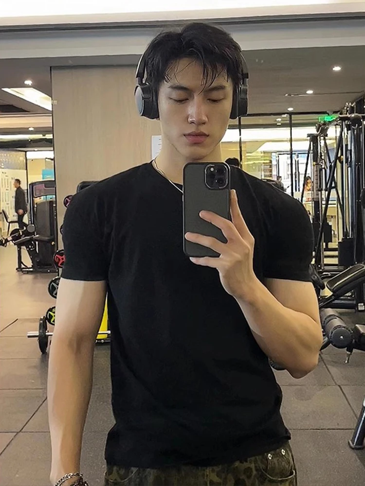 

Cleanfit Bla Men's ort Sve T-irt Pure Cotton Heavyweight oulder Five f Sve American High Street Sle Summer