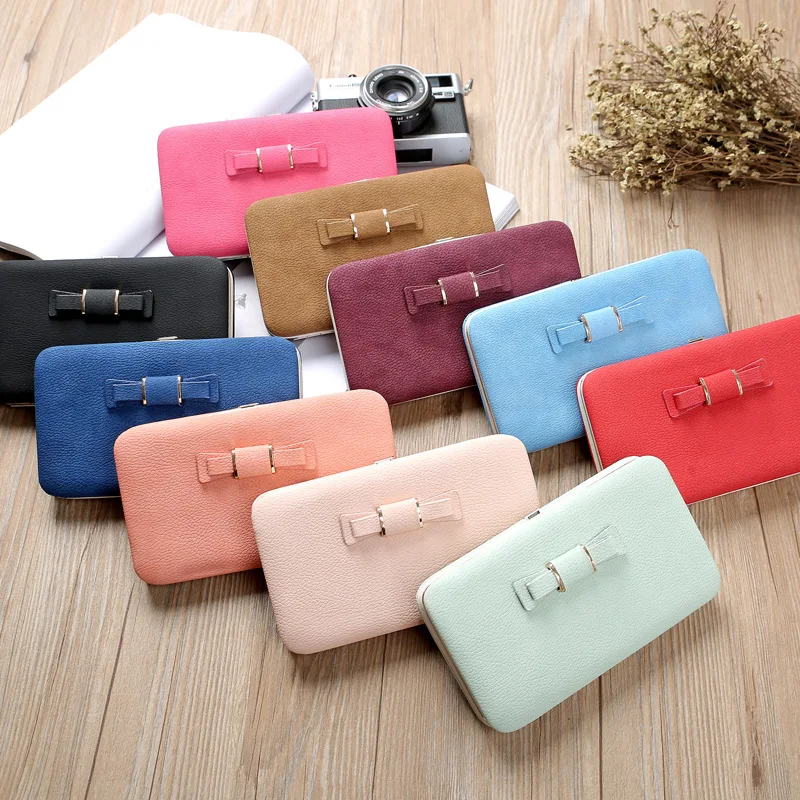 Bow Bot Wallet PU Money Bag Card Solt Short Wallet Women Coin Purse Colors Card Holder Cell Phone Storage