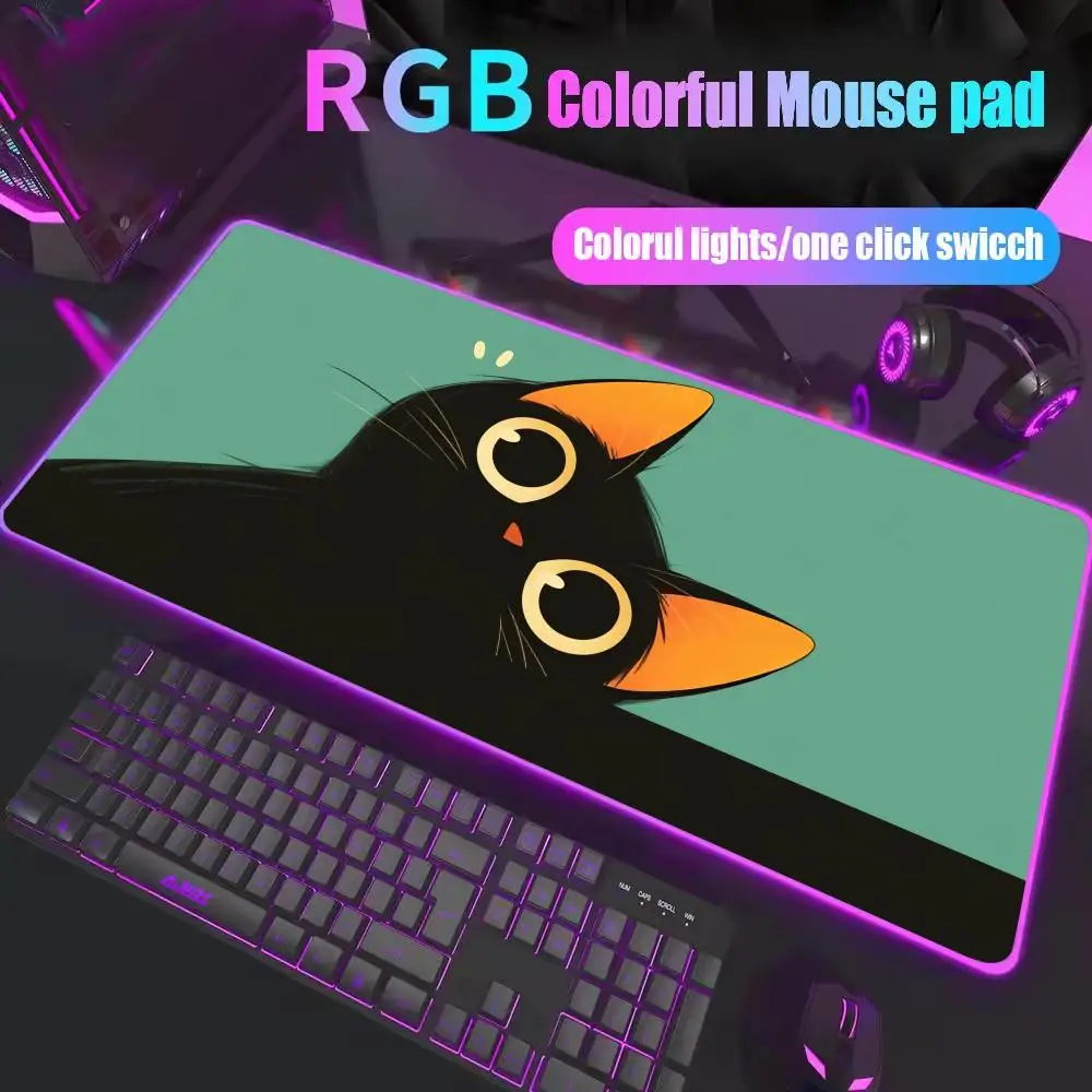 

Cute cartoon cat Mouse Pad XL RGB Gaming Mouse Pad Gamer Accessories Large LED Light Mousepads PC Computer Desk Mat with Backlit