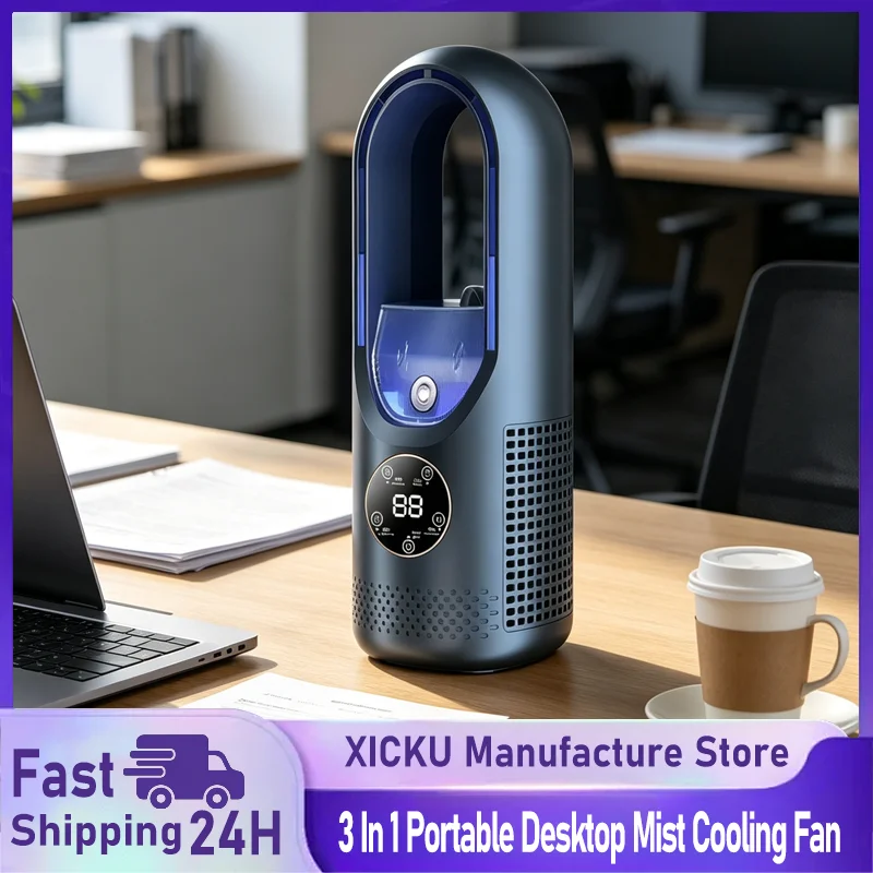 

Mini Air Cooler Humidification Cooling USB Silent Timed Air Conditioning Fan Colorful Lights Night Light Led Screen 6 Wind Speed