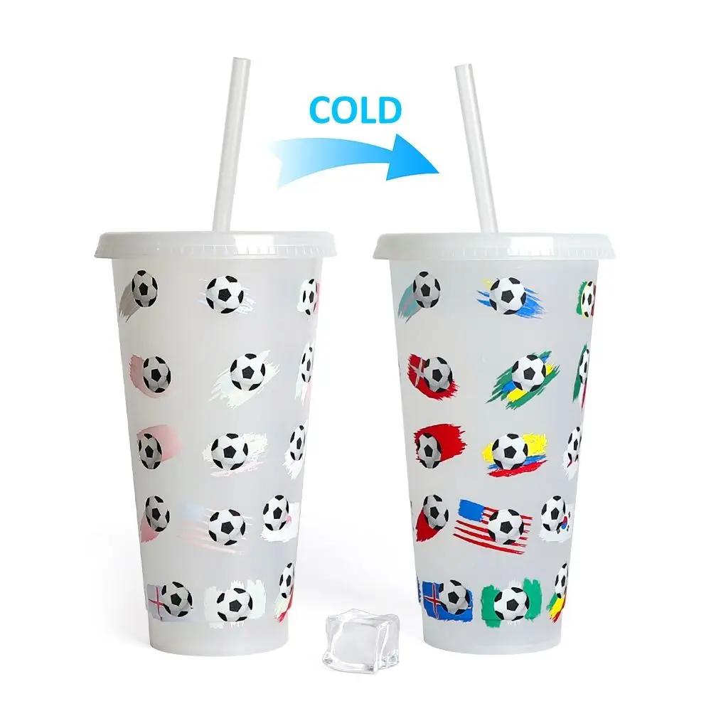 Soccer Decorations Color Changing Cups with Lids and Straws Reusable Plastic Cups Drinking Cup For Party Favors