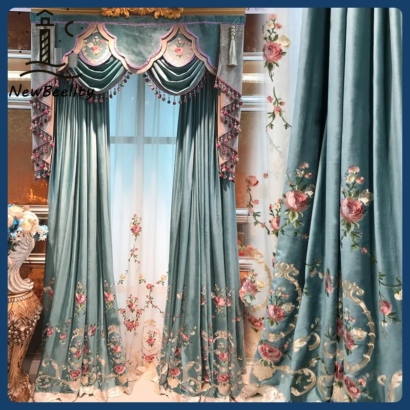 Luxury Fashion Elegant European and American Creamy Shading Curtains for Living Dining Room Bedroom White Tulle Custom Size