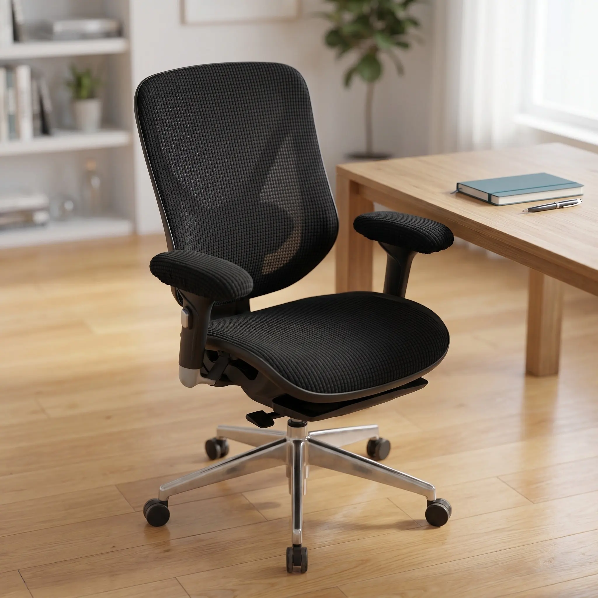 1Set Office Chair Covers Protective Stretch Elastic Seat Backrest Armrest Slipcovers Dust Cover Black Washable Computer Desk
