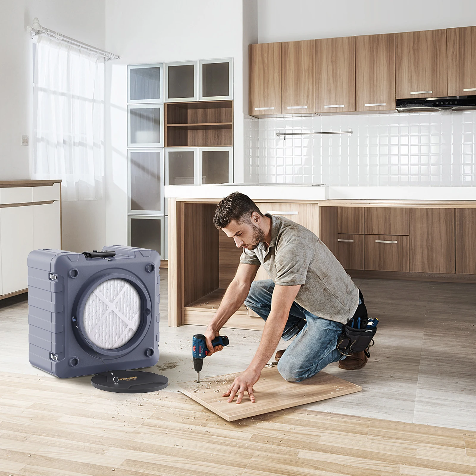 جهاز تنظيف الهواء VEVOR مع جهاز سلبي قابل للترشيح ثلاثي المراحل ، منظف الهواء مع كربون MERV10 ، H13 HEPA ، CFM ،