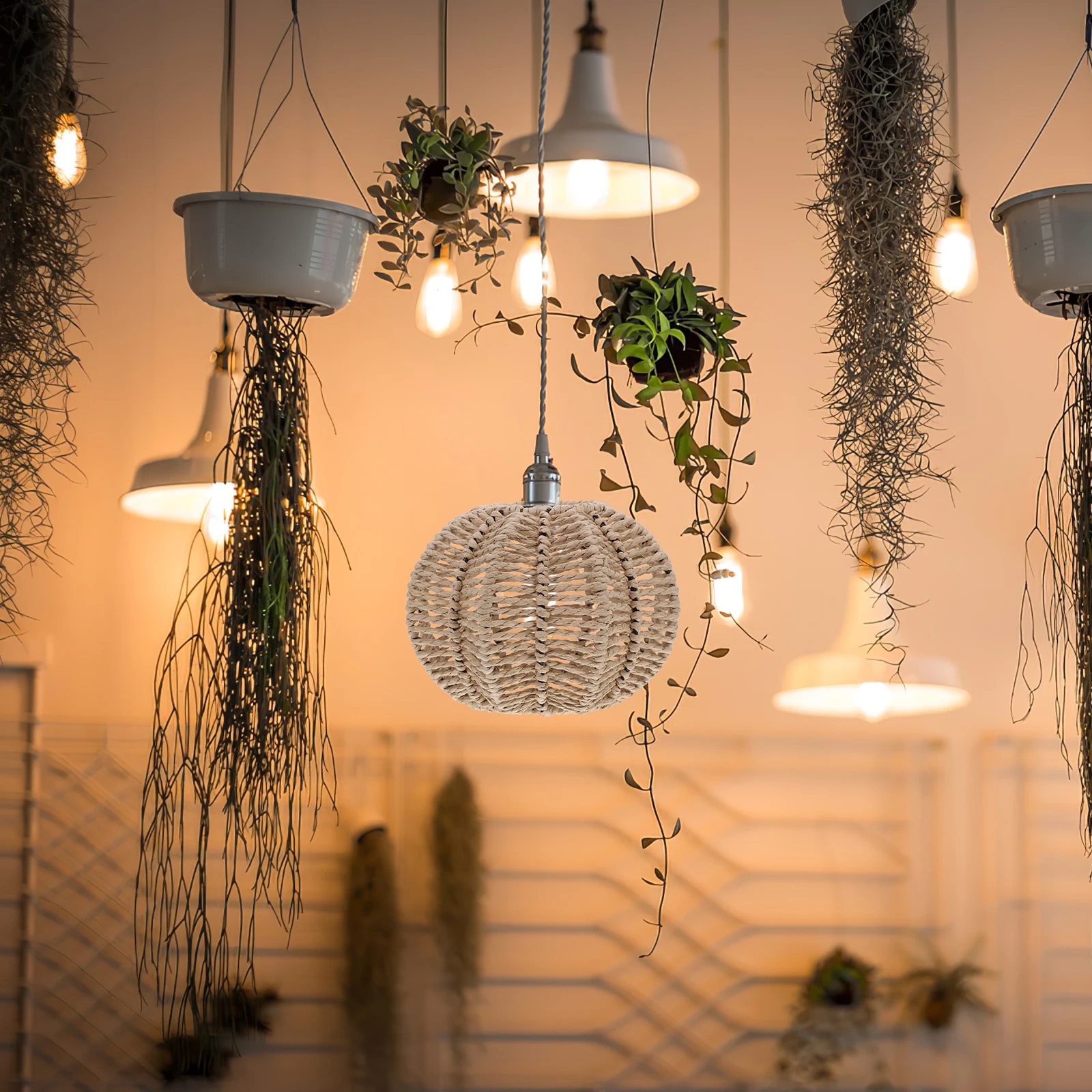 

1pcs Paper Rope Lampshade Handwoven Light Shades for Ceiling Lights Farmhouse Rustic Woven Hanging Cover Large Lampshades Soft