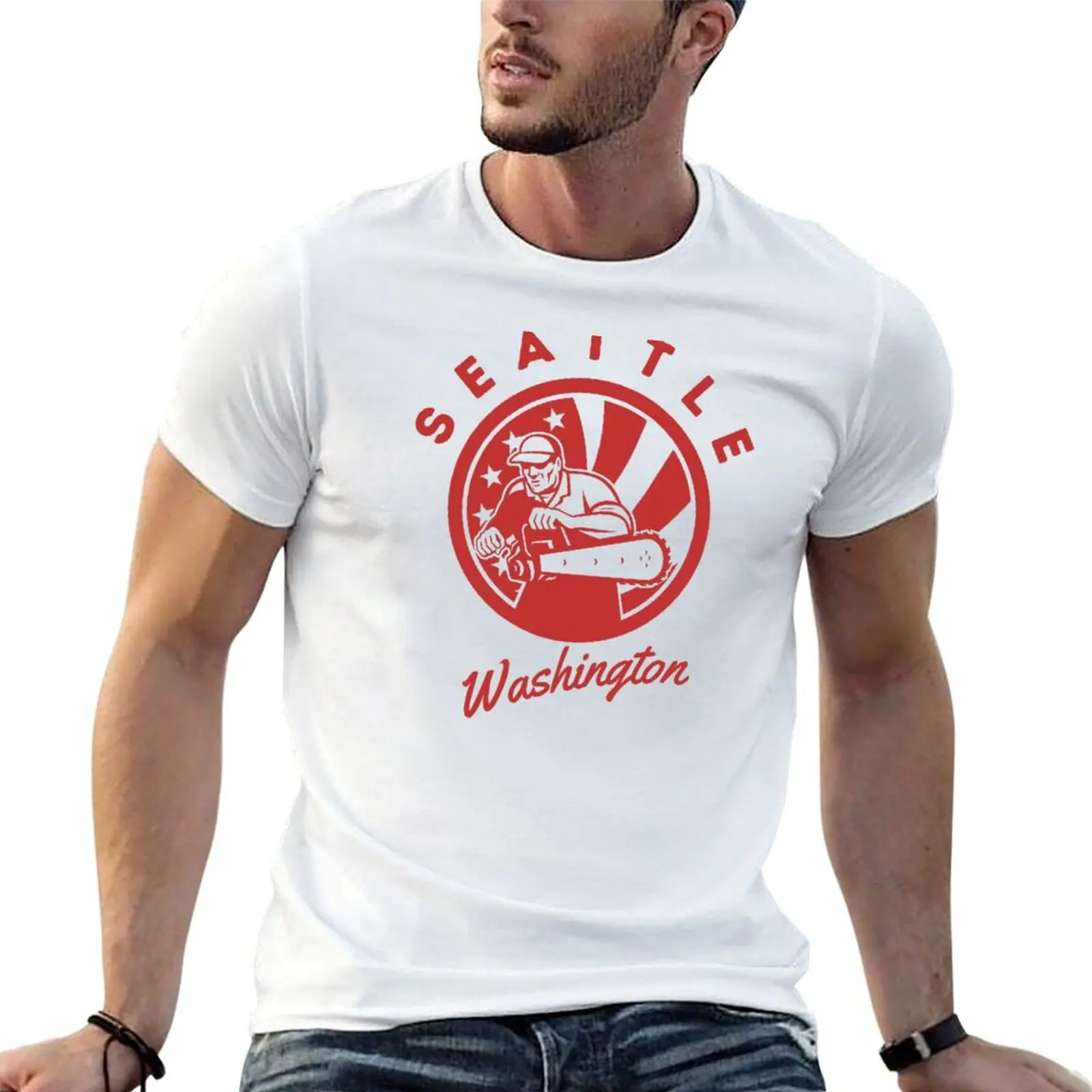 Retro Bold Seattle Washington - Red - Arborist / Lumberjack / Tree Work / Outdoors T-Shirt