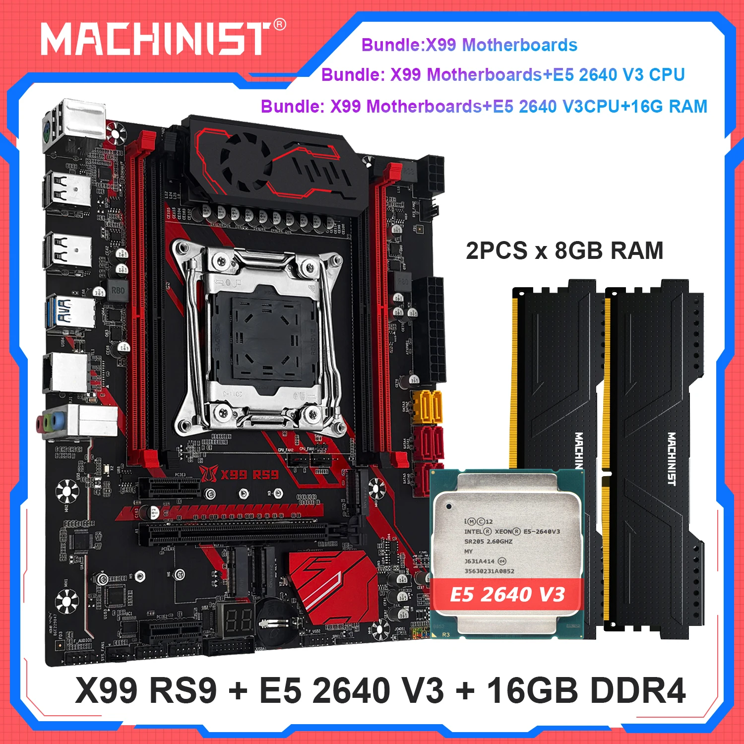 

Комплект материнской платы MACHINIST X99 RS9 Дополнительный LGA2011-3 Xeon E5 2640 V4 Процессор DDR4 16 ГБ ОЗУ Combo NVME M.2 Четырехканальный USB3.0