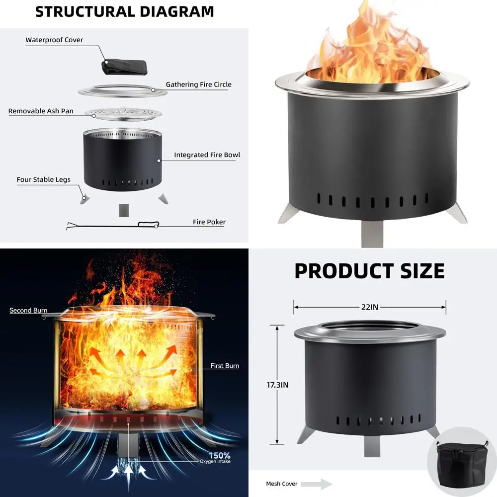 

22-дюймовый уличный дровяной костровой котел с крышкой для двора, патио, сада и кемпинга